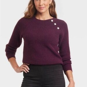 Knox Rose Plum Button-Accent Sweater